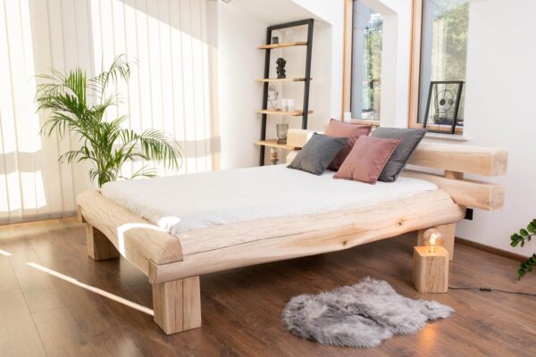 Łóżko dębowe z bali lite drewno-wezgłowie japan style 3794