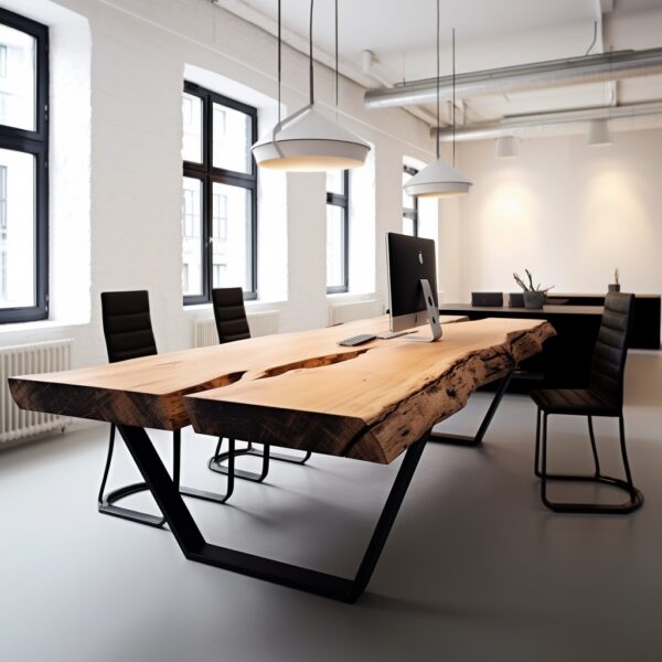 stół drewno naturalne w aranżacji biurowej